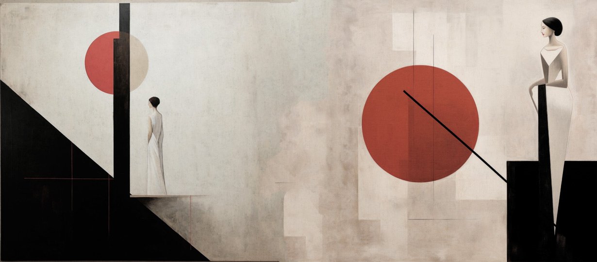Papier peint 'Galatea' in stile anni '20 con motivi geometrici e figure eleganti.